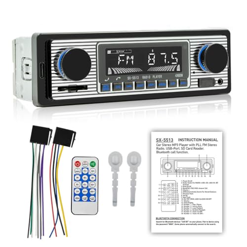 1din 5513Car MP3プレーヤーFM変調器Bluetooth音楽ヴィンテージオーディオUSBステレオラジオAUX機能ハンズフリーAUX